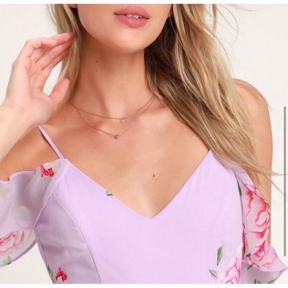 Lulu’s Take You There Lavender Floral Print Maxi Dress M Flowy Tiered Roses - Picture 5 of 10